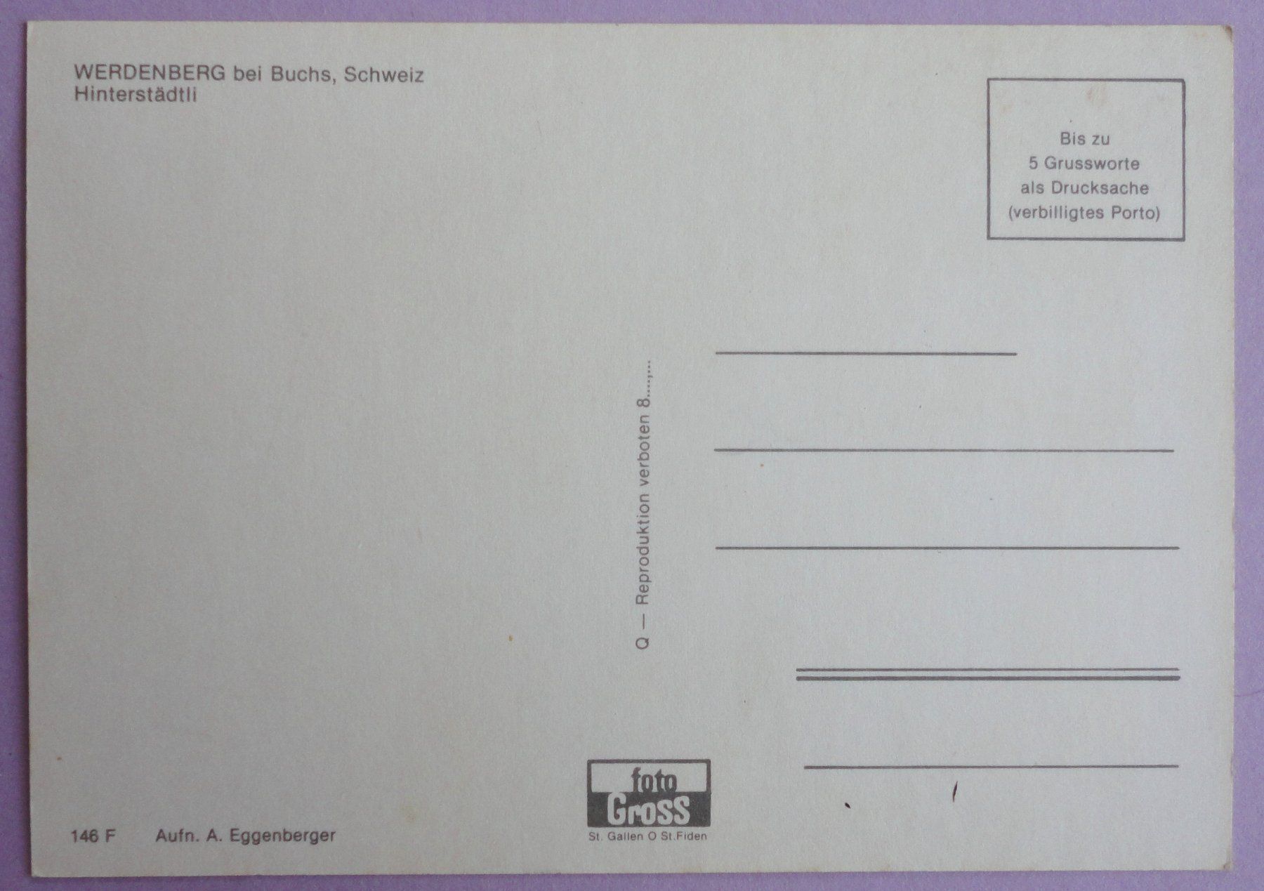 Cartoline postali: Werdenberg bei Buchs, Hinterstädtli – Usato da Fétigny venduto da Billy2miny 1