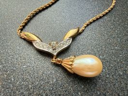 ✨Halskette „D’Orlan“ mit Perle und Kristallen, Vintage