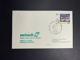 Swissair Erstflugbrief Delhi-Zürich 1991