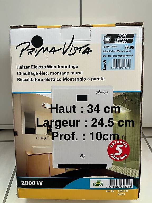 Radiatori: Chauffage électrique montage mural – Nuovo e nell'imballaggio originale da Goumoens-la-Ville venduto da Squeletor