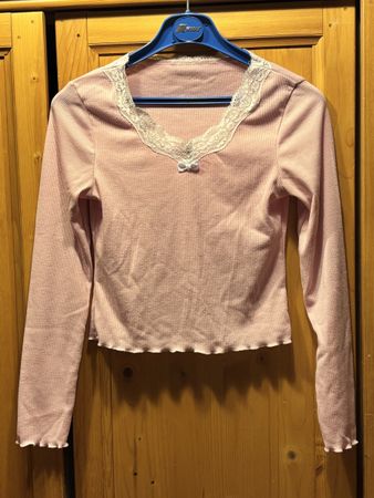 Top rose à manches longues avec dentelle - Taille 34 / XS