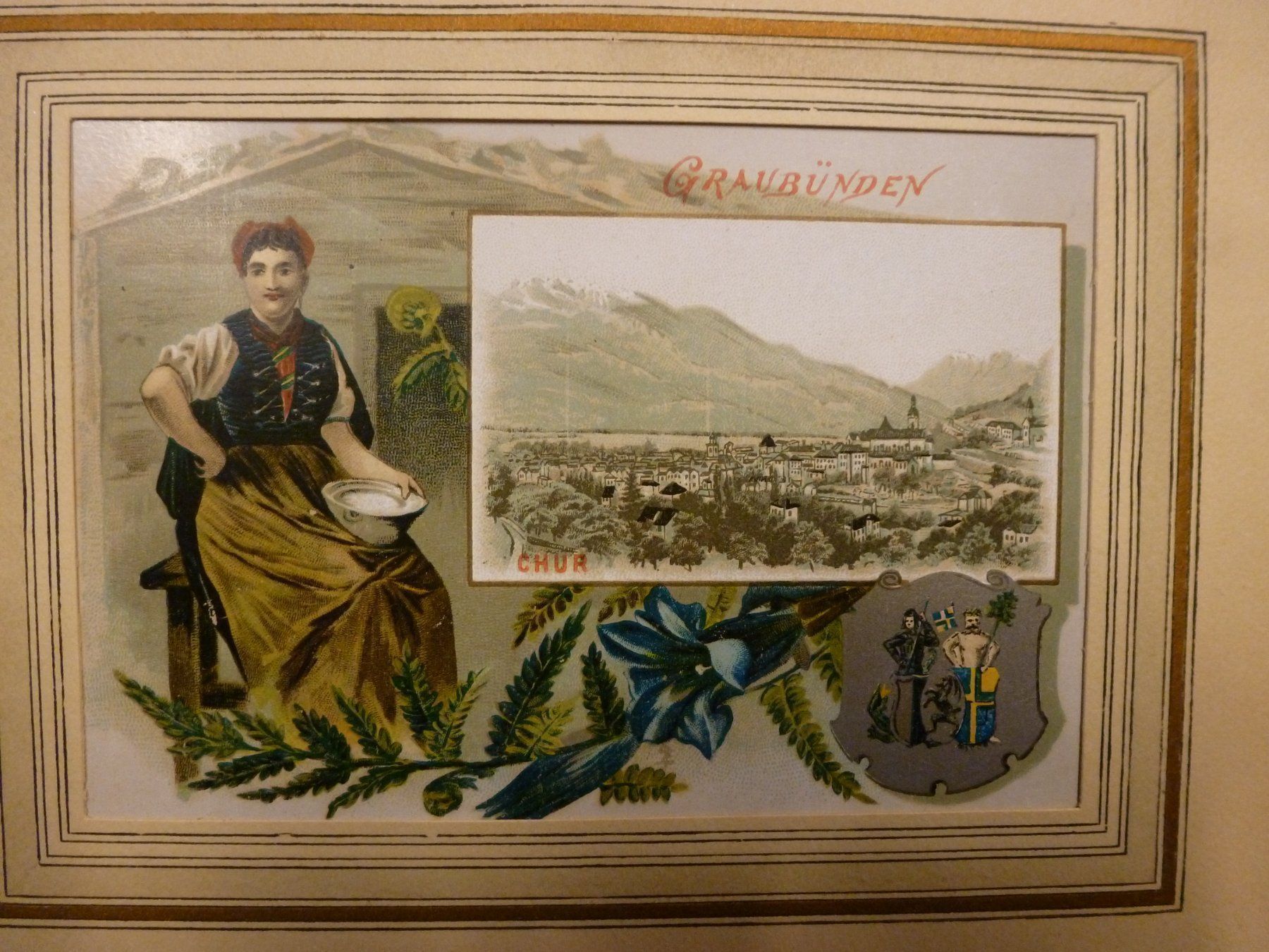 Grafica & Litografie: Lithografie, Gerahmt "Graubünden", Ansichtskarte? – Usato da Schwerzenbach venduto da Tamama 2
