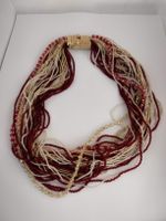 Vintage Kette Perlen rot goldfarben gute Schliesse L45cm