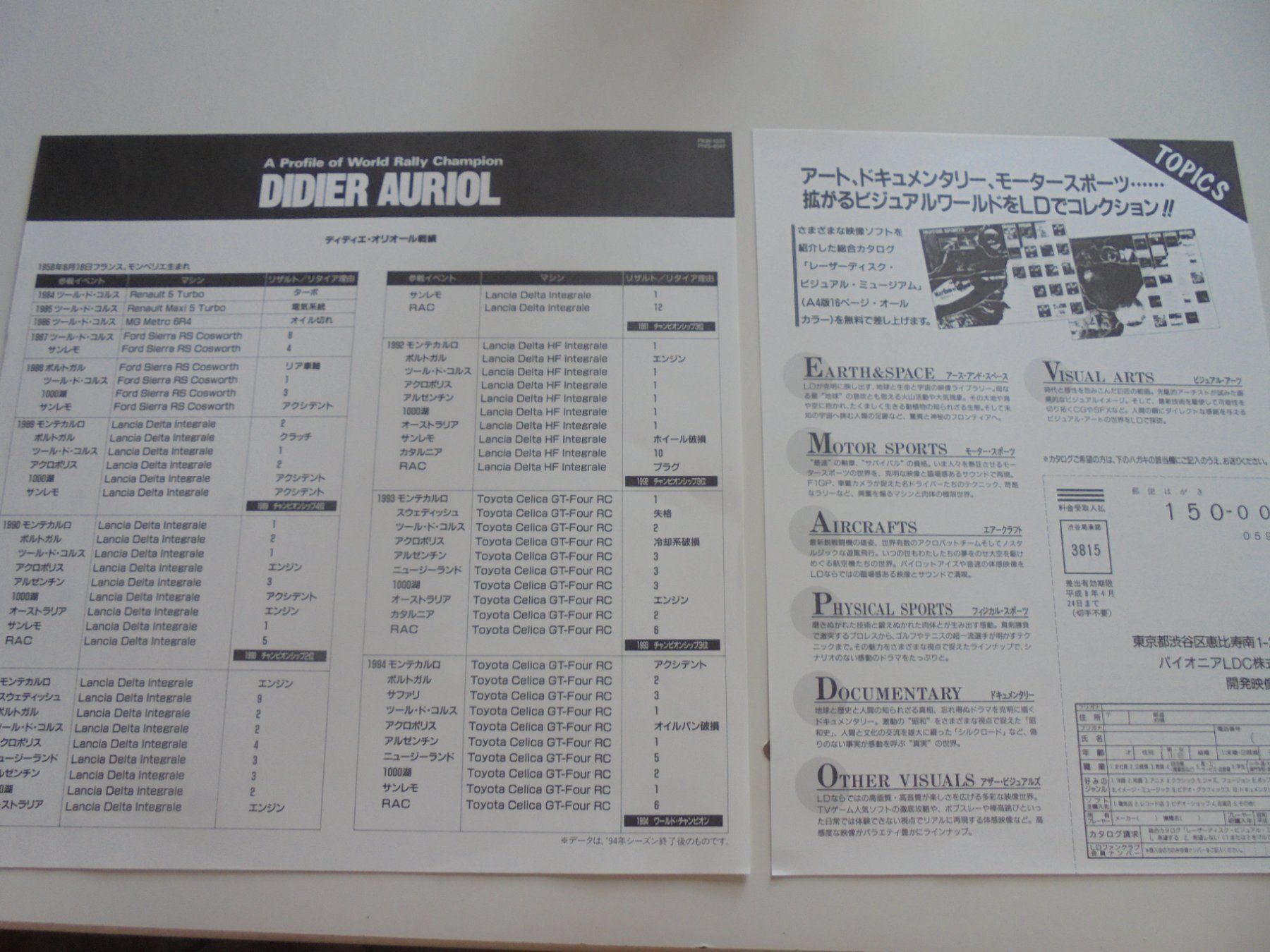 Schallplatten: " Didier AURIOL " Laser Disc Japan 1995 – Gebraucht aus Crissier von Promopost 4