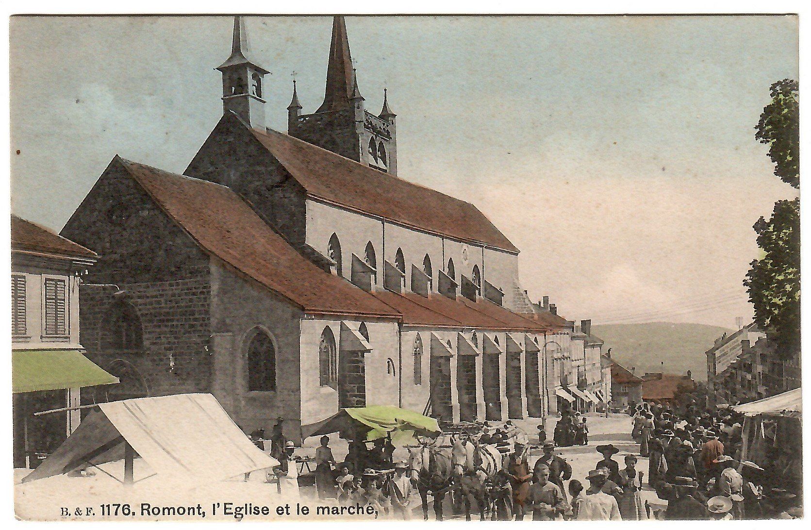 Cartoline postali: Ansichtskarte  Romont,  Kirche und Markt – Usato da Kerns venduto da etma3