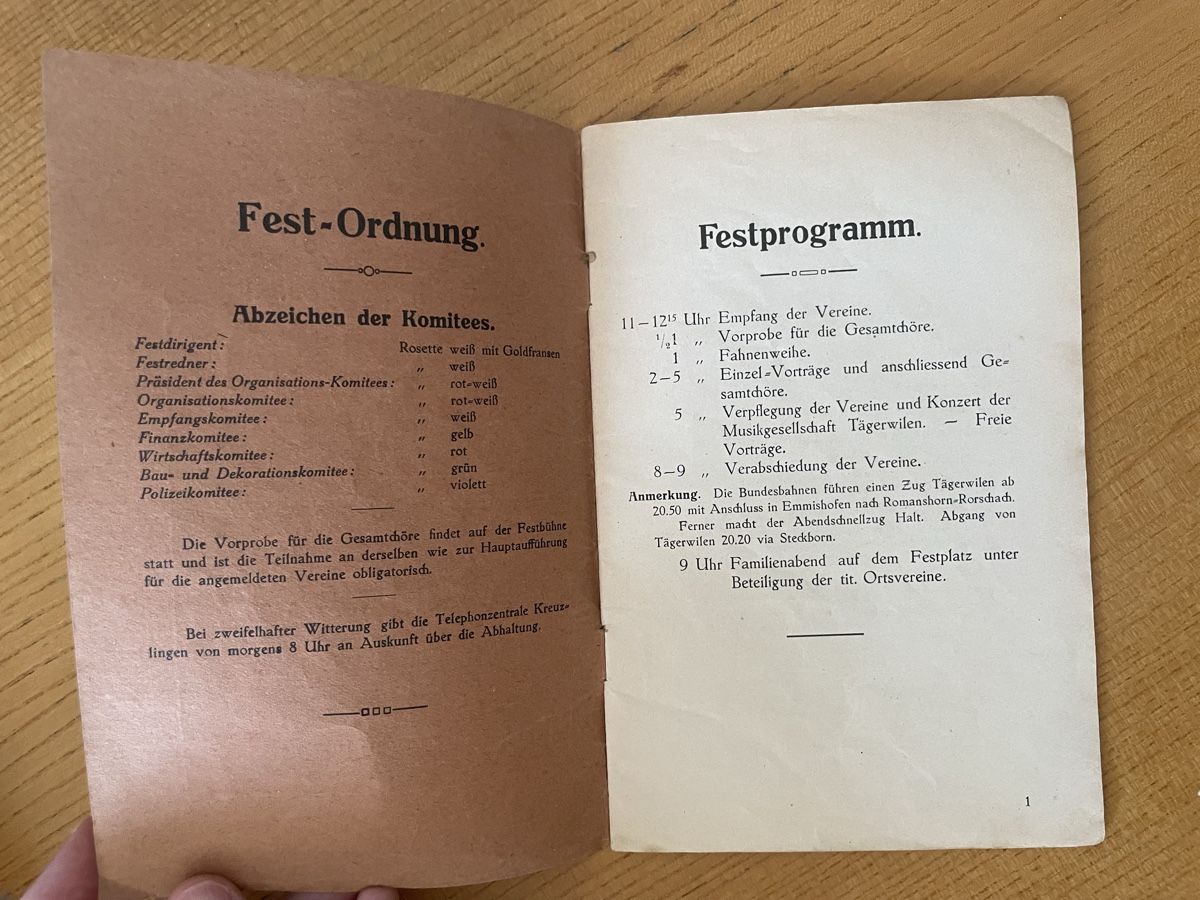 Bücher: Programm u. Liedertexte Männerchor Tägerwilen 1924, – Gebraucht aus Fribourg von Mymikrakra01 1