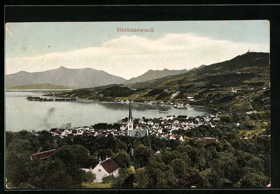 Cartoline postali: AK Richterswil, Teilansicht mit Kirche – Usato da Berlin venduto da bartko-reher