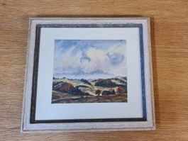 Aquarell Landschaft signiert mit Rahmen guter Zustand