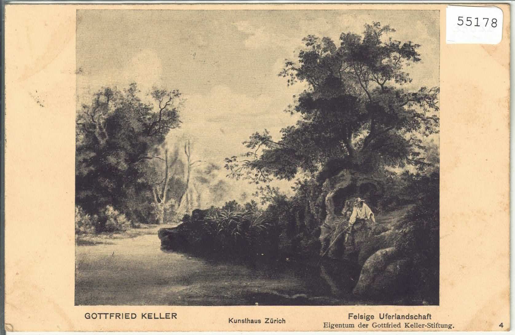Cartoline postali: Gottfried Keller - Felsige Uferlandschaft – Usato da Ettingen venduto da Kartenplanet