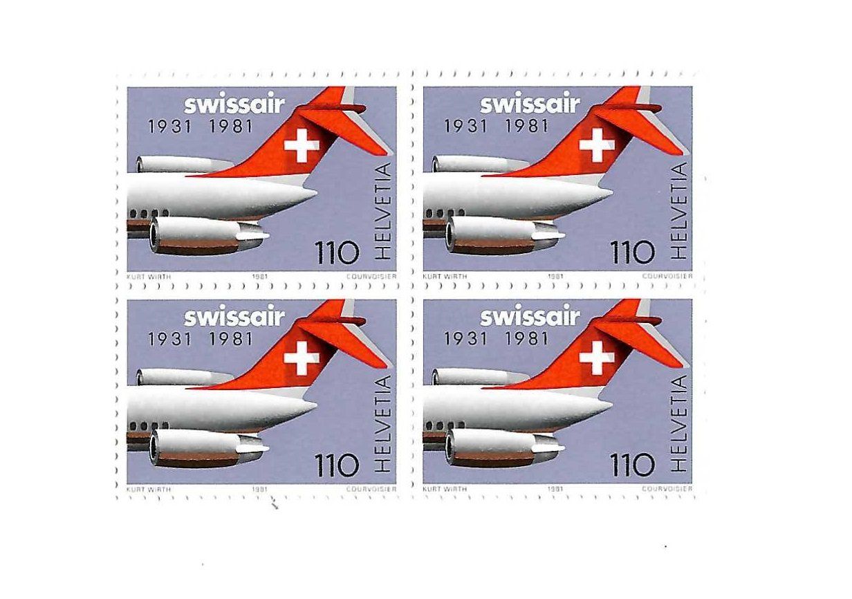 Tutti i francobolli: Swissair DC-9 4-er Block Briefmarken – Nuovo e nell'imballaggio originale da Humlikon venduto da GX30