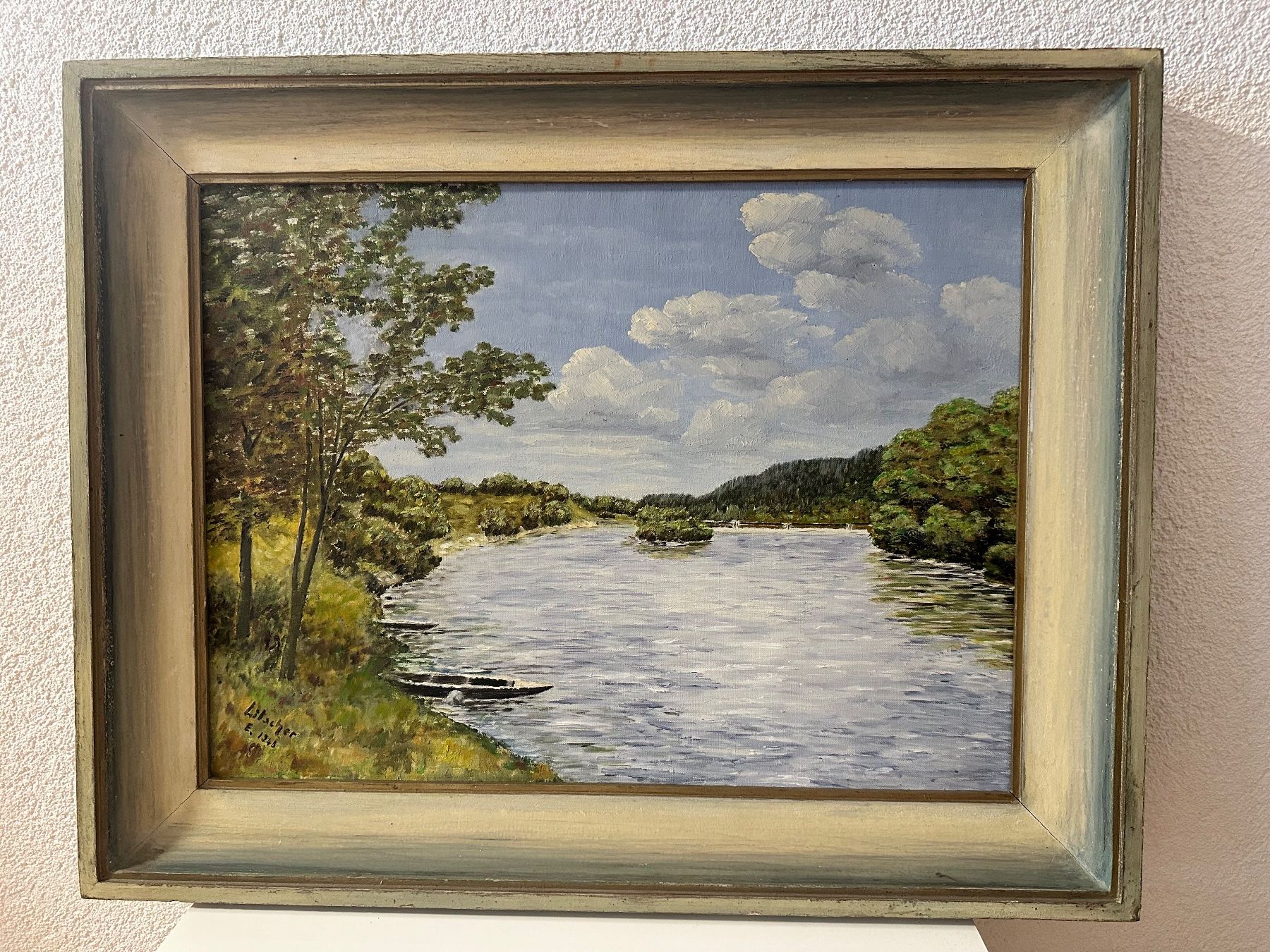 Dipinti: Gemälde Litscher  Flusslandschaft 1948 gerahmt – Usato da Bülach venduto da Jubet