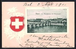 Basel, alte Rheinbrücke mit Kleinbasel,