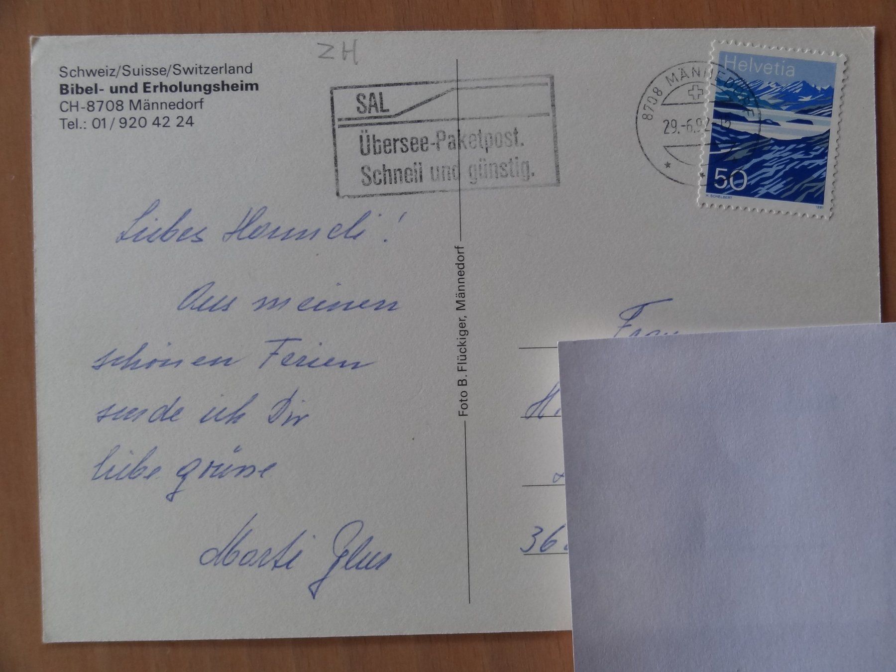Cartoline postali: Männedorf - ZH - Suisse - 1992 – Usato da St Léonard venduto da Riglin 1