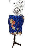 Batik Wickelrock blau mit Blumenmuster Gr. S/M