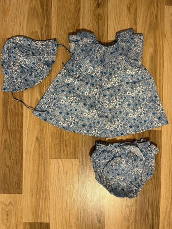 Jacadi Summer Baby Dress & Sun Hat Set 6M - Liberty Fabric