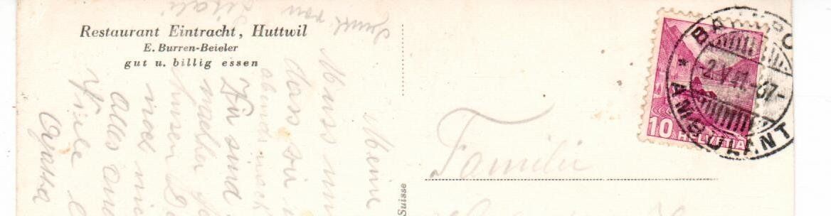 Cartoline postali: Restaurant Eintracht Huttwil 1941 – Usato da Wolhusen venduto da Curver9 1