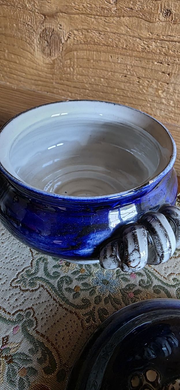 Pentole: Blaue Tonschale mit Tauben, glasiert – Usato da Wolfhalden venduto da Nati-Nati 4