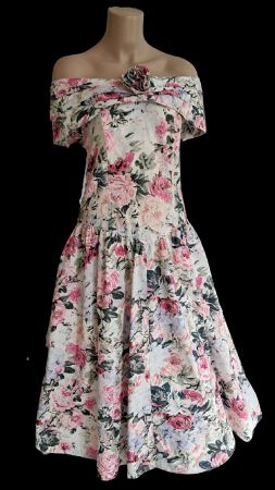 Blumenkleid Sommerkleid in Gr. XL mit Carmenkragen Vintage
