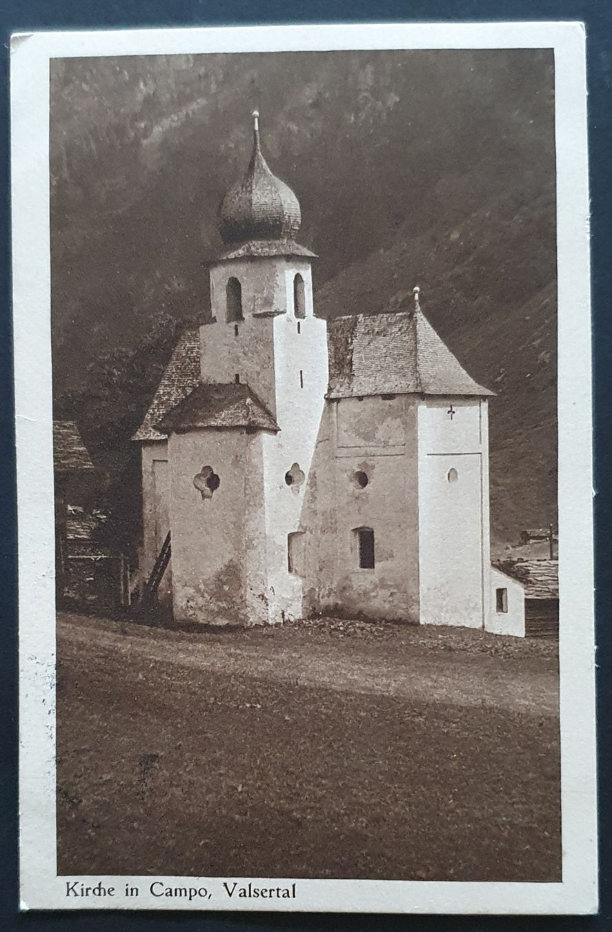 Cartoline postali: Kirche in Campo - Valsertal 1915 – Usato da Kreuzlingen venduto da Rschweiz1