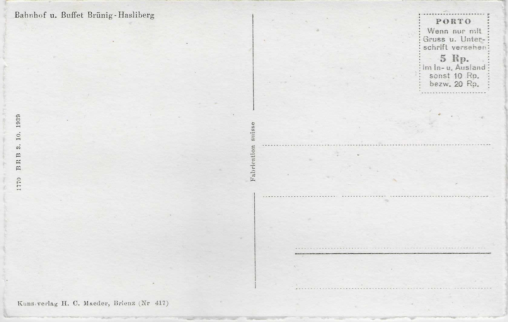 Grafiken & Lithographien: Bahnhof u. Buffet Brünig-Hasliberg – Antik aus Ettingen von Kartenplanet 1