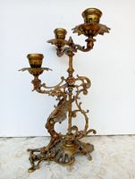 Antiker Kandelaber Drachen Messing verziert 1660 Gramm 1900