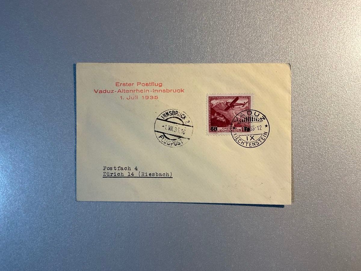 Buste & buste per spedizione: Erster Postflug Vaduz Innsbruck – Usato da Steinhausen venduto da Leo.1957