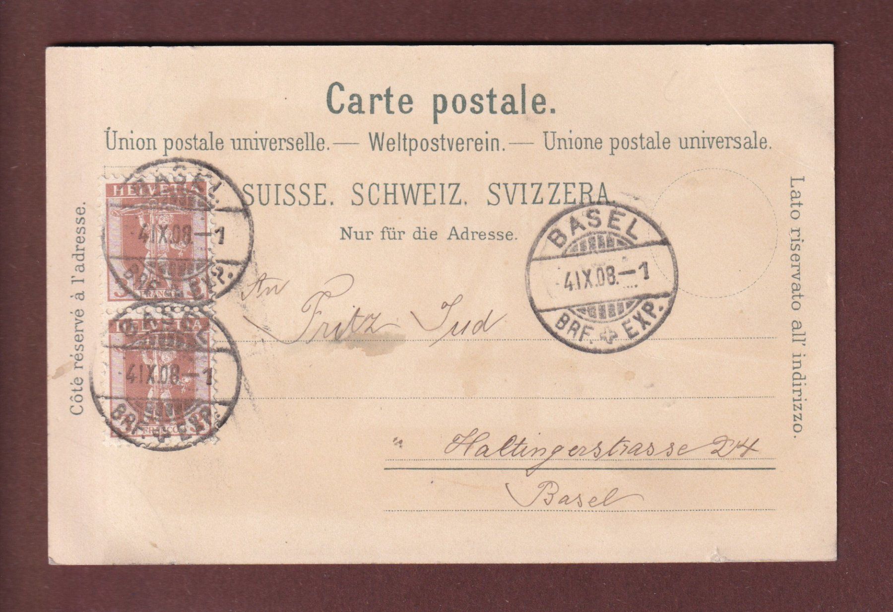 Cartoline postali: BASEL - Bau der alten Rheinbrücke 1225 - 1908 – Usato da Pully venduto da nicecards 1