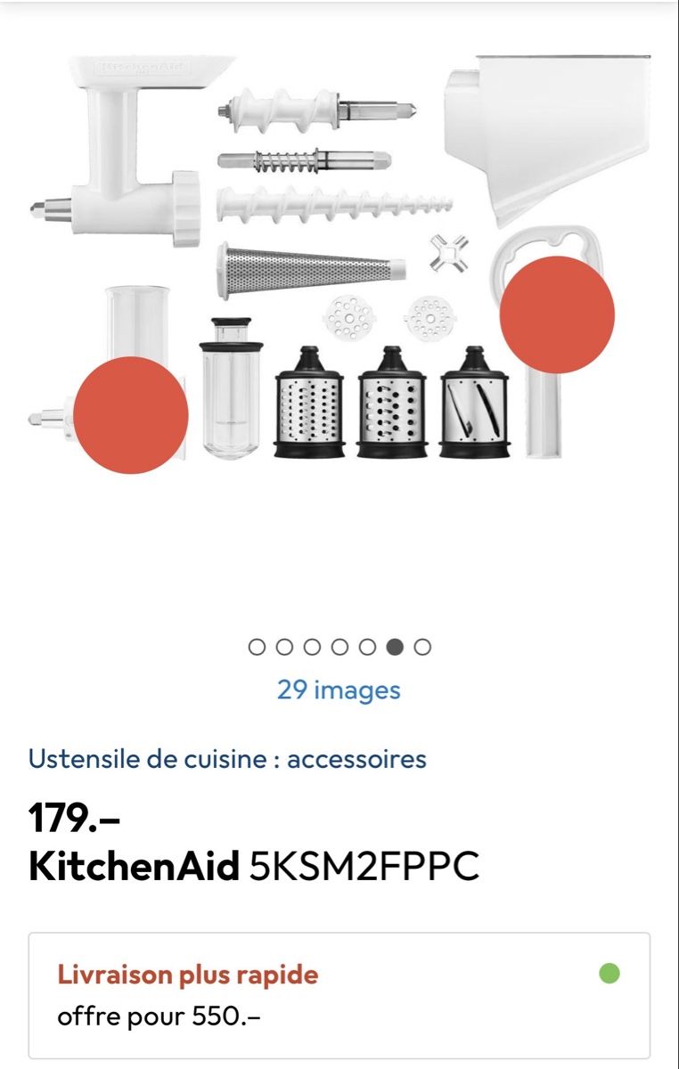 Kitchenaid Elettrodomestici da cucina: Accessoires KitchenAid - kit de râpes, hachoir et mixeur – Usato da Moutier venduto da CaatSerra 1