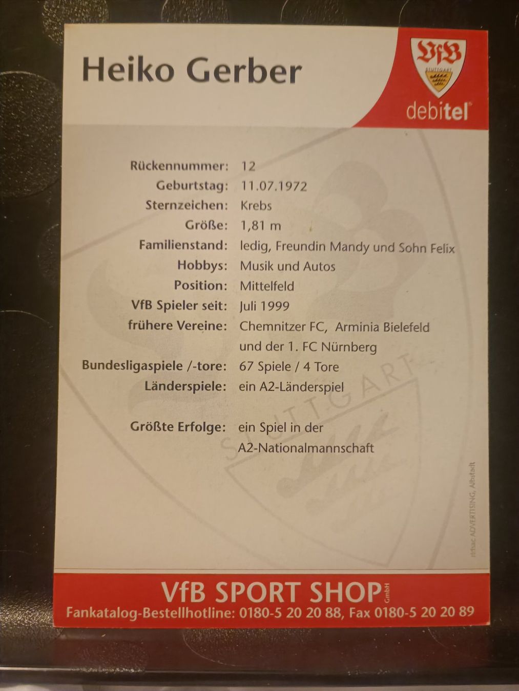 Autographes: Heiko Gerber - VfB Stuttgart - handsigniert – D'occasion à Menziken par Artographs 1