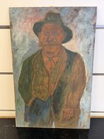 Peinture ancienne à l’huile homme au chapeau