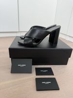 Saint Laurent Paris Tribute Leather Mules, Black, Size 38