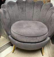 Samt Sessel grau Muschelform Metallbeine gut erhalten