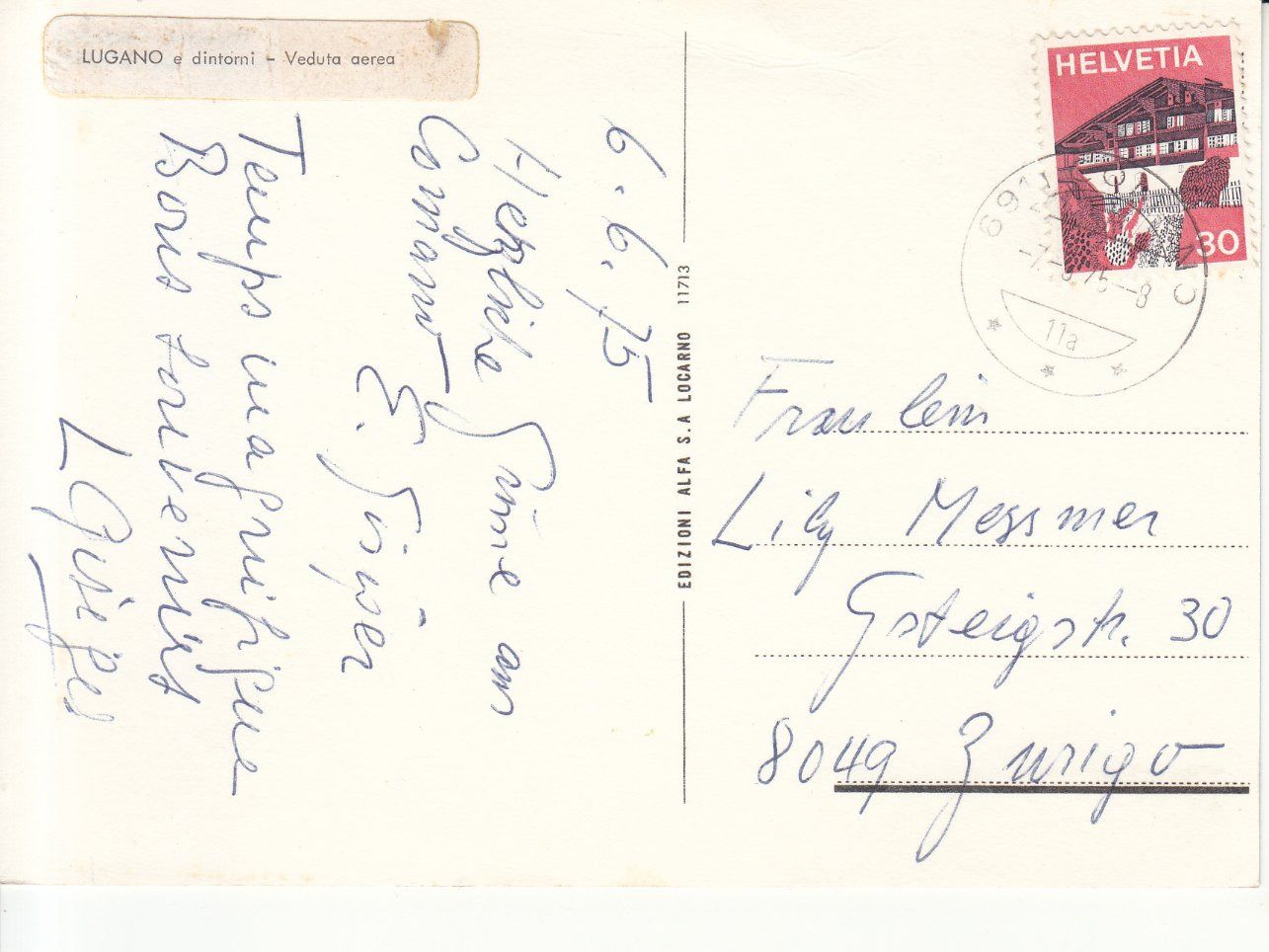 Cartoline postali: Lugano 1975 – Usato da Bürglen TG venduto da StampGraf 1