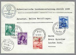 1938, PJ SATZBRIEF S-0 BALLONENWETTFLIEGEN ZÜRICH 1939