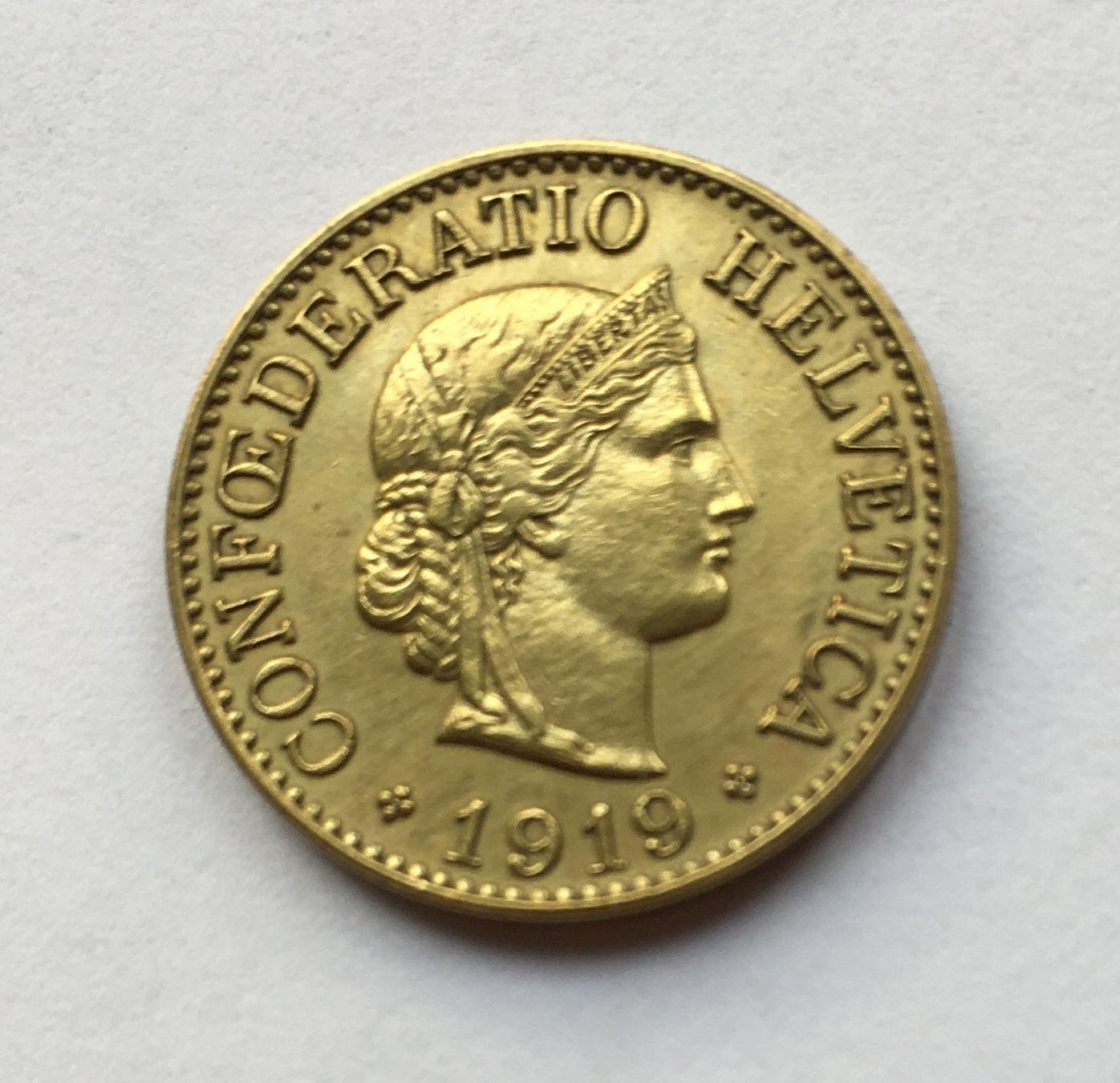 Tutti le monete: 1919 10 Rappen Messing -unz – Usato da Kirchberg SG venduto da Helveticus00