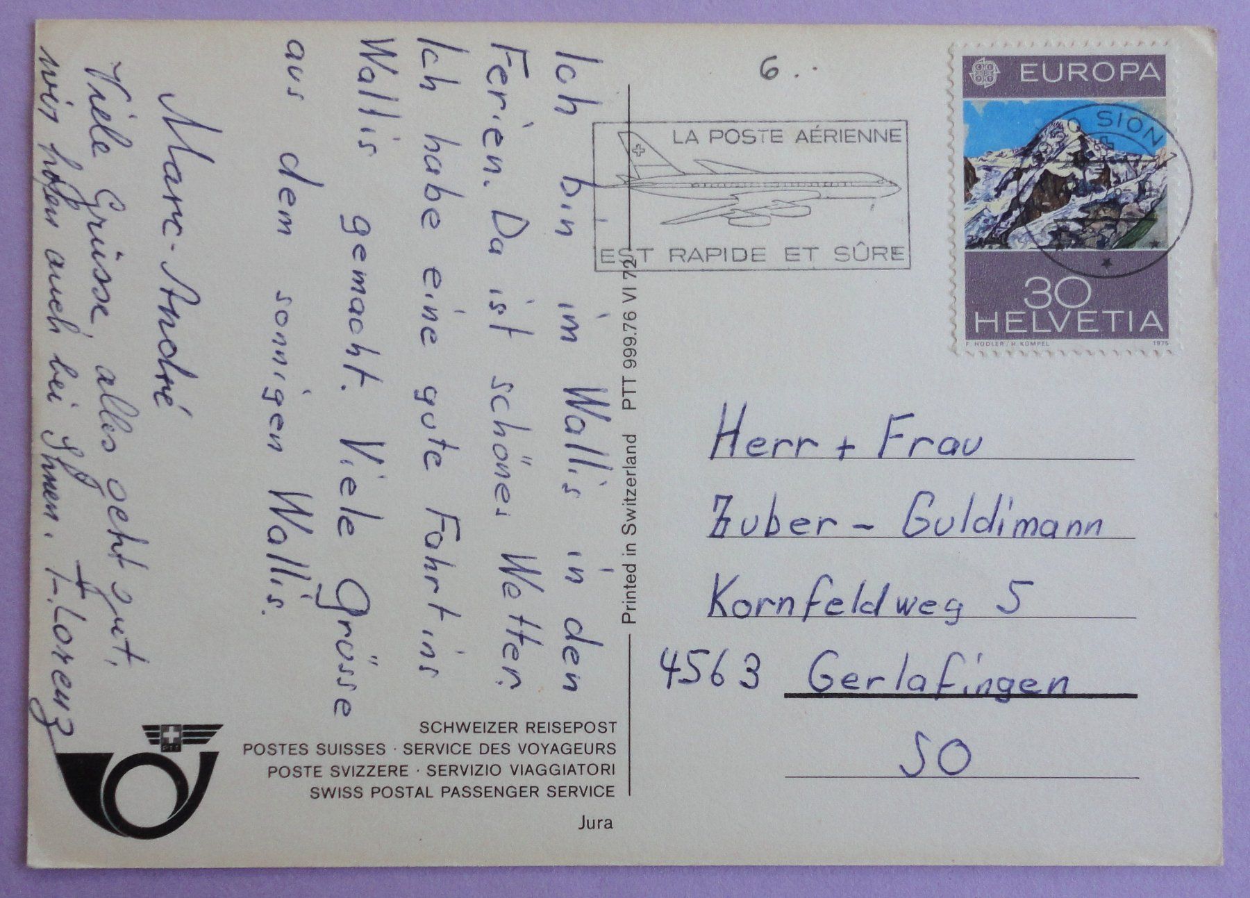 Cartoline postali: Schweizer Reisepost, Jura – Usato da Fétigny venduto da Billy2miny 1