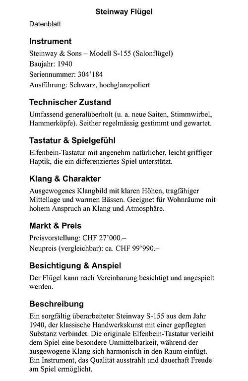 Steinway Strumenti musicali: Steinway&Sons S-155, Jg. 1940 – Usato da Küsnacht ZH venduto da Irenfranziska 2