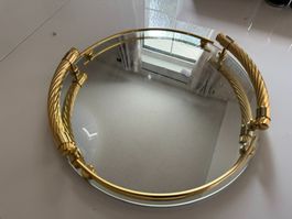 Tablett Spiegelgold rund mit Griffen guter Zustand