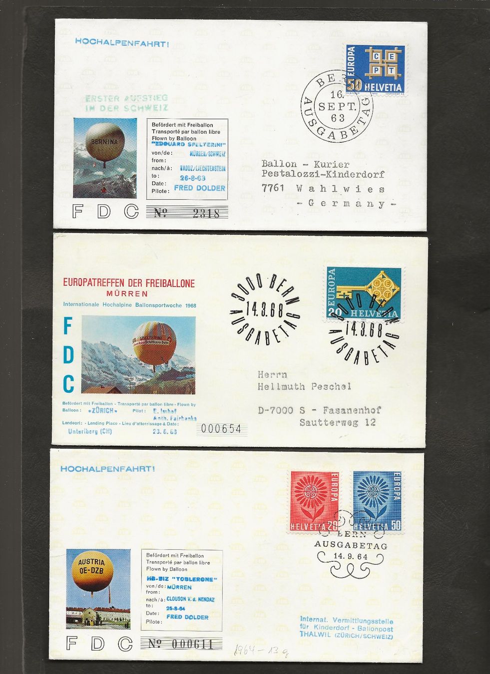 Tutti i francobolli: 9 Ballon FDC Schweiz  Mürren – Usato da Au ZH venduto da xelagreb01 3