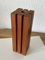 Holzvase mit Glaseinsatz, Handarbeit Peter Wiget Vintage