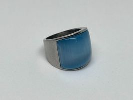 Anello Acciaio Pietra Azzurra Taglia 19/20