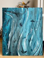 Gemälde silberne Echse 50x60 Einzelstück