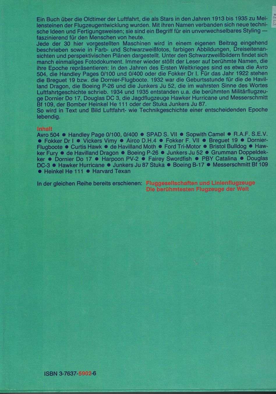 Libri: Klassiker Der Lüfte - Berühmte Oldtimer 1913-1935 – Usato da Basel venduto da Dogana 1