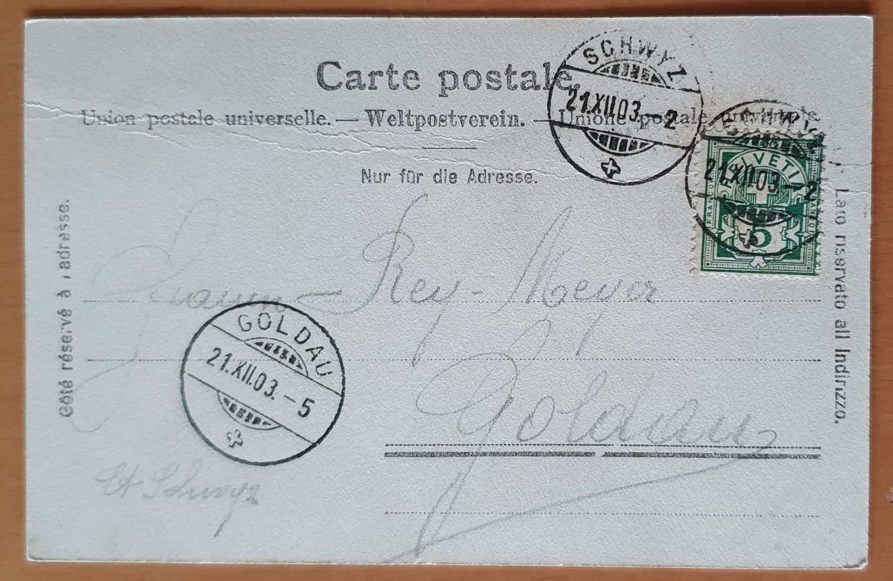 Ansichtskarten: Gruss aus Schwyz 1903 – Gebraucht aus Kreuzlingen von Rschweiz1 1
