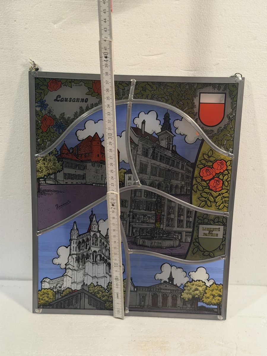 Bicchieri: Stained glass panel Lausanne city views – Usato da Lausanne venduto da artnouveau05 5
