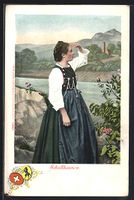 AK Schaffhausen, Frau in Tracht am Ufer