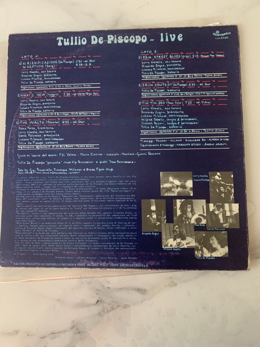 Dischi in vinile: Tullio De Piscopo/Live( Larry Nocella) – Usato da lausanne venduto da Ccheche 3