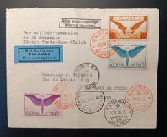 SWISSAIR Flugbrief, Zürich-Tunis-Rom 1933