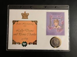 Charles & Diana Hochzeit 1981 Briefmarke u. Gedenkmünze
