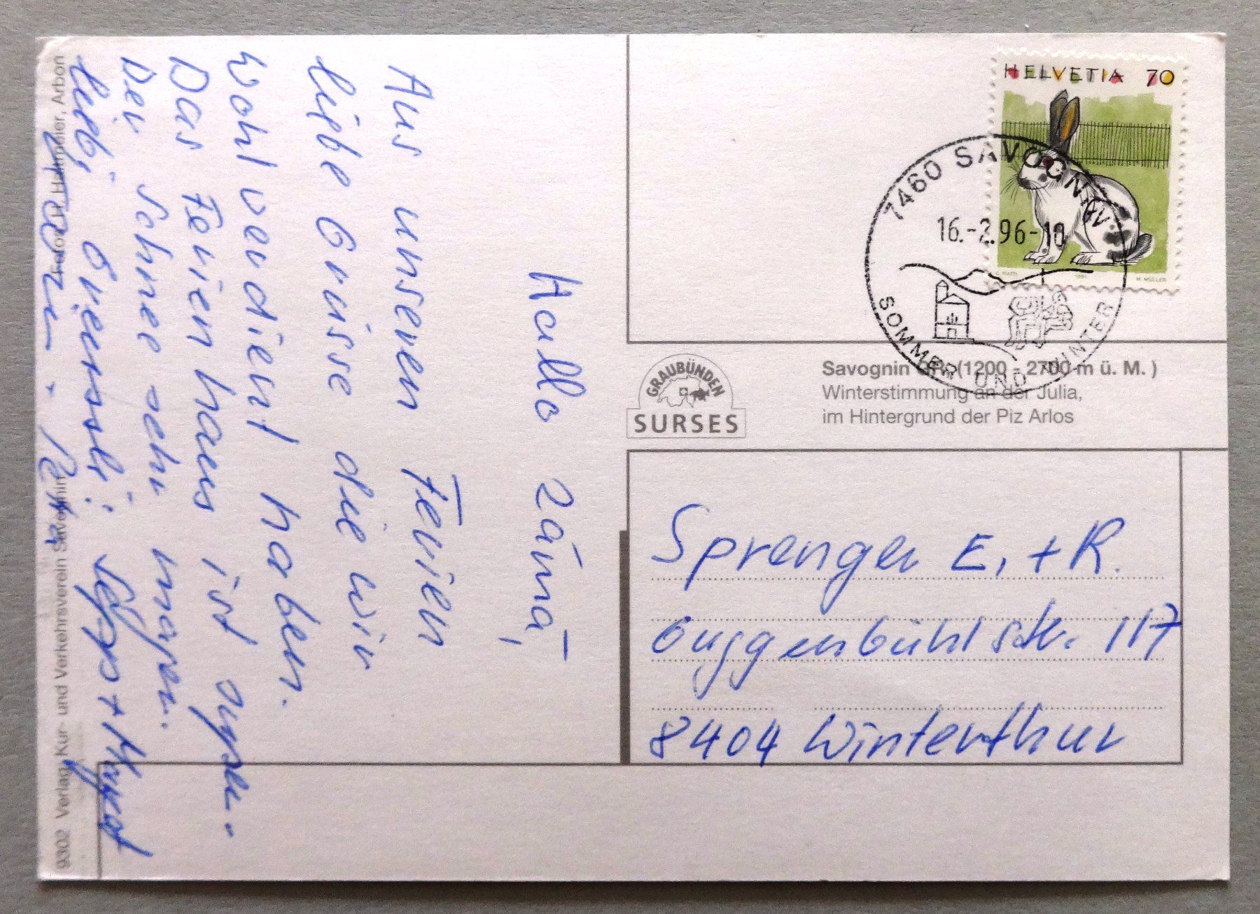 Cartoline postali: Savognin GR – Usato da Fétigny venduto da Billy2miny 1